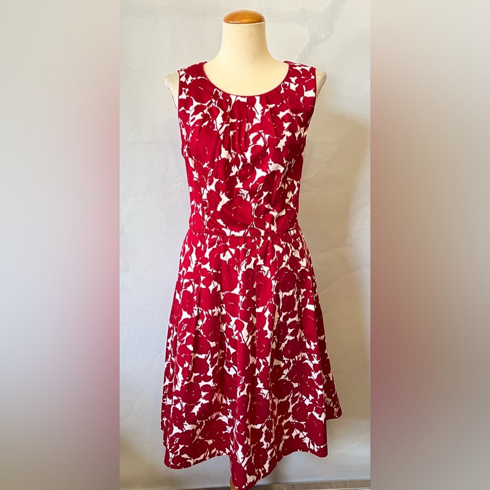 Talbot's Red & White Floral Fit & Flare Dress